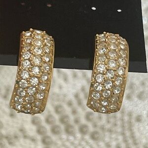 Vintage Roman Gold Tone And Crystal Earrings